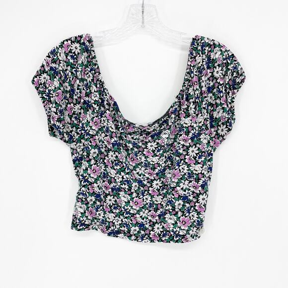 LuluCastagnette Short Sleeve Floral Cropped Top Size Medium - Picture 1 of 5